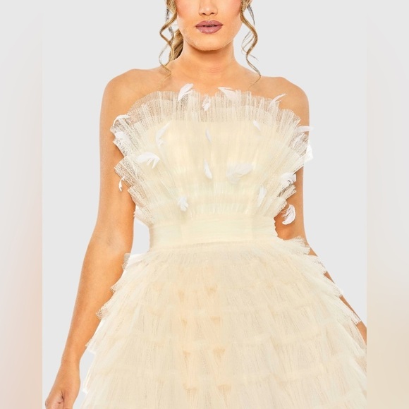 MAC DUGGAL 20529 NWT Feathered Strapless Tulle Fit and Flare Dress - Picture 4 of 8